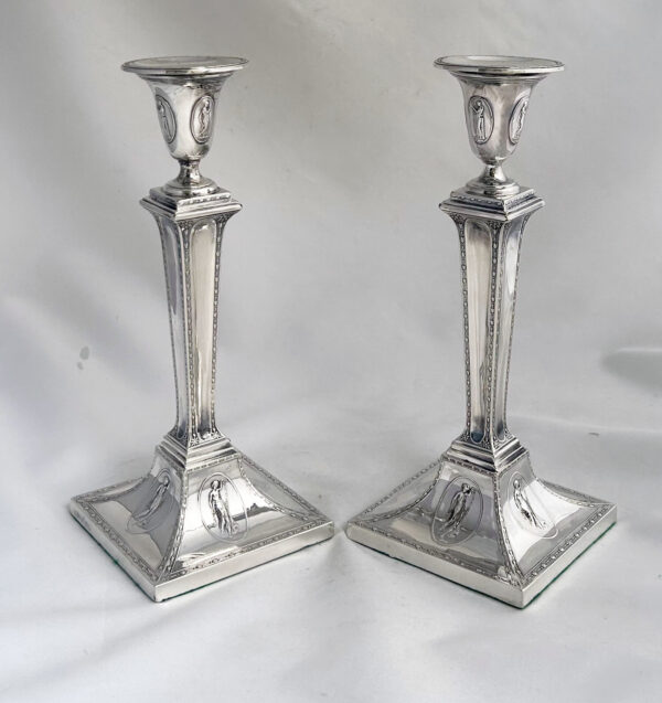 ENGLISH SILVER NEO-CLASSICAL CANDLESTICKS - Image 2