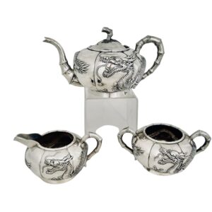 CHINESE EXPORT SILVER DRAGON TEA SET