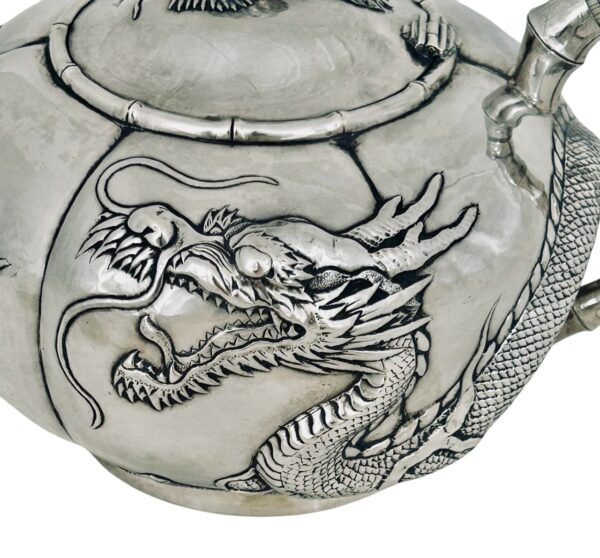 CHINESE EXPORT SILVER DRAGON TEA SET - Image 2