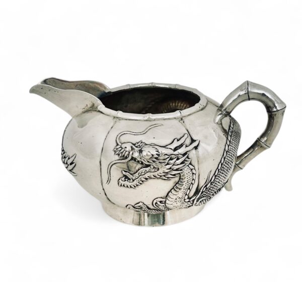 CHINESE EXPORT SILVER DRAGON TEA SET - Image 5